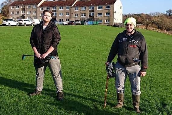Keep Our Fields Tidy members, Sean Fairfull and Peter Docherty, at last year's Ailsa Grove field clean-up.