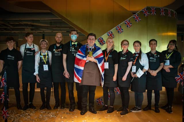 Britain's best barista Fraser Gold, from St Andrews, with the rest of the finalists in the Starbucks UK championship.