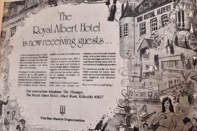 The Royal Albert Hotel launches itself in Kirkcaldy with this advert in the Fife Free Press of January 1972