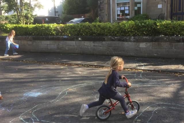 Children played on bikes freely in Milton Road, Kirkcaldy.