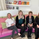 Meet the team at our Maggie's: Melanie Bunce (Benefits Advisor), Hannah Grüneberg (Counselling Psychologist), Alison Allan (Centre Head), Debbie McCrae (Cancer Support Specialist), Jen Ewing (Cancer Support Specialist).