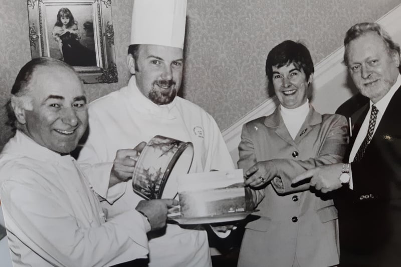 The photo launch for Fife Food in 1998. Pictured are David Wilson from the Peat Inn (left), Alan Gibb, chef at Balbirnie House Hotel; Councillor Christine May, and Alan Russell from Balbirnie House Hotel.