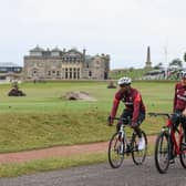 Michail Antonio and Mark Noble head off for a cycle around the Old Course. Pic courtesy West Ham FC