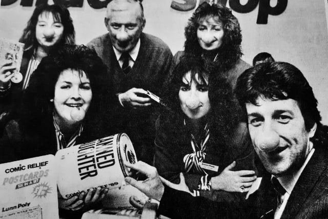 1989 saw rhe second ever Comic Relief charity fundraiser take place. 
Red nose fever struck town again - staff from Lunn Poly in Kirkcaldy sold special postcards and got the support of Raith Rovers manager Frank Connor and skipper Cammy Fraser.
