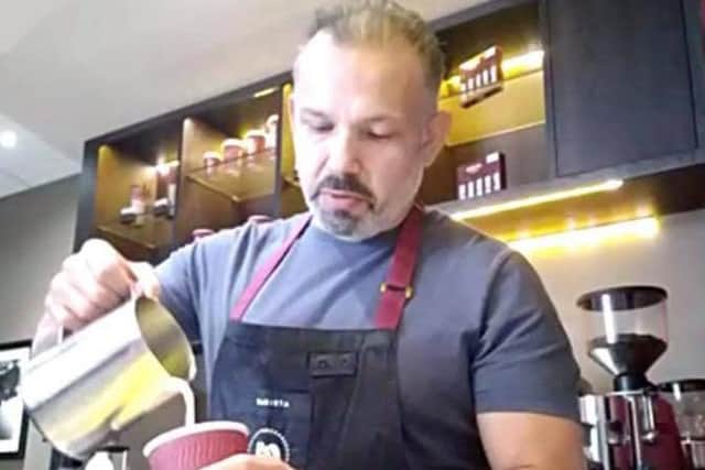 Rodolfo Sanchez, barista manager at Aramark, demonstrates how to make the perfect coffee during an online barista masterclass for Fife College students.