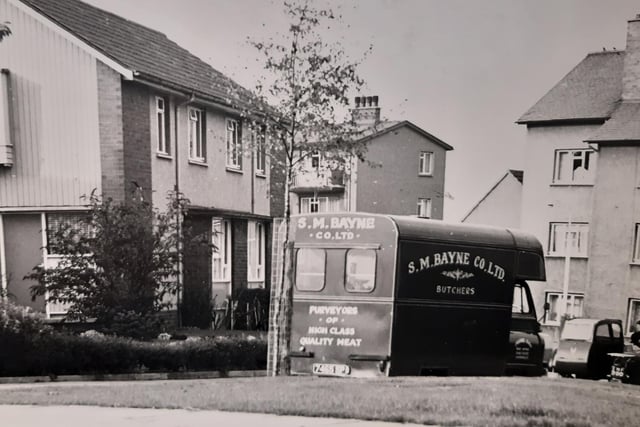 The mobile van is from S.M. Bayne & Co  butchers, purveyor of fine meats - it was a familiar sight on the roads of Glenrothes as it visited the town's precincts