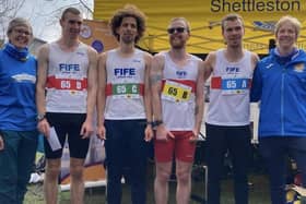 Fife AC athletes (from left) Steven Bryce, Sam Fernando, Owen Miller and Ben Sandilands were fourth overall at Allan Scally Memorial Road Relays