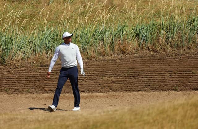 Tiger Woods of the United States looks on on the 14th hole during day two of The 150th Open at St Andrews Old Course on July 15, 2022 in St Andrews, Scotland. (Photo by Kevin C. Cox/Getty Images)
