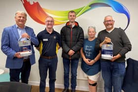 From left to right, David Torrance MSP, Dulux Decorator Centre manager Bill Stott, Fife Deaf Club chairman William Dolan, Fife Deaf Club assistant treasurer Ally Dean, and Fife Deaf Club treasurer Bill Darroch. (Pic: Submitted)