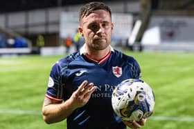 Lewis Vaughan poses with the match ball after scoring a hat-trick against Ayr United at Stark's Park in 4-4 draw on December 22 (Pic Mark Scates/SNS Group)