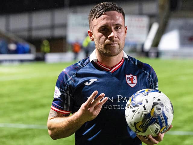 Lewis Vaughan poses with the match ball after scoring a hat-trick against Ayr United at Stark's Park in 4-4 draw on December 22 (Pic Mark Scates/SNS Group)