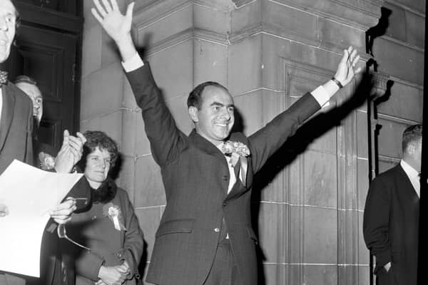 Harry Ewing celebrates after winning the Falkirk by-election in September 1971.