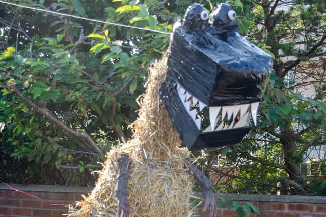 A dinosaur from the 2019 Kinghorn in Bloom Scarecrow Trail.
