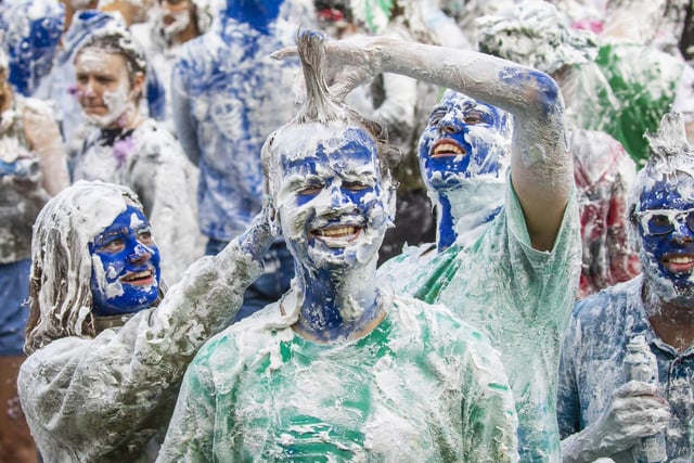 The large foam fight took place on Monday.