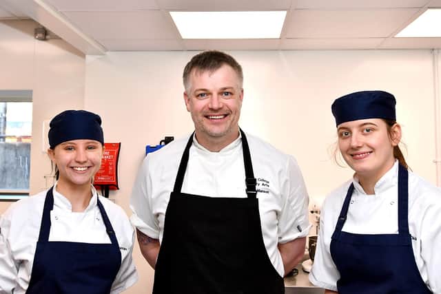 Chef lecturer Eadie Manson with students Leah Carstairs and Chelsea Dick. The three will cook off at the festival (Pic: Fife Photo Agency)