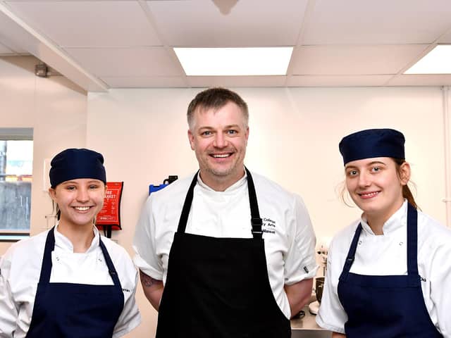 Chef lecturer Eadie Manson with students Leah Carstairs and Chelsea Dick. The three will cook off at the festival (Pic: Fife Photo Agency)