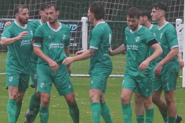 Thornton Hibs' celebrations after Jack Wilson's first goal against Haddington Athletic last weekend