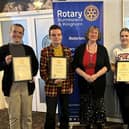 From left, Young Citizen winner Niamh Hay, with Owen Edminston, runner up; Rotary President Joan Metcalfe;  Caitlin Hay, runner up; and Rosie Nield (runner up).