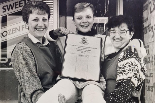 This picture dates from 1988 and was taken at the Spar Shop in Carfrae Drive, Glenrothes. It features Gracie Littlejohn, shop assistant, with Shirley Shearer, YTS retail trainee and award winner, plus Margaret Inch, shop assistant. The picture was taken by David Cruickshanks, staff photographer with the Fife Free Press