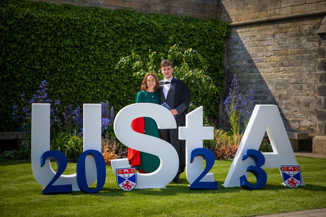 Joseph Brennan, from the Lake District, celebrated gaining a First in a five-year integrated Masters (MPhys) in Astrophysics. Joseph, who hopes to have a career in the space industry, is pictured celebrating with girlfriend and Student Ambassador Patricia Helpap, from Bavaria.