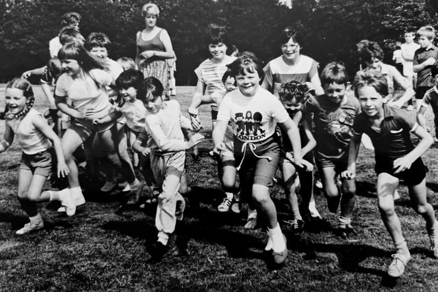 Markinch Playscheme held their own mini-OIympic Games in John Dixon Park - pictured are some of the gold medal marathon race winners. The photo is from the archives of the Glenrothes Gazette.