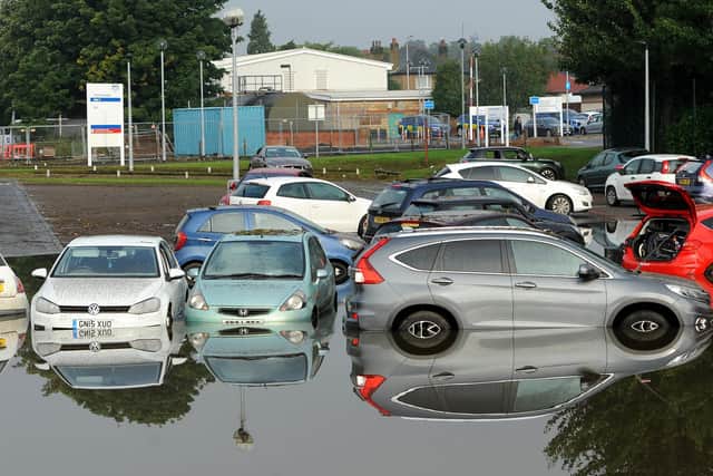 Work on installing new storm drains at a car park outside Victoria Hospital in Kirkcaldy starts on Friday. The move comes after hospital workers found their cars submerged in water after flash floods in August last year. Pic: Walter Neilson.