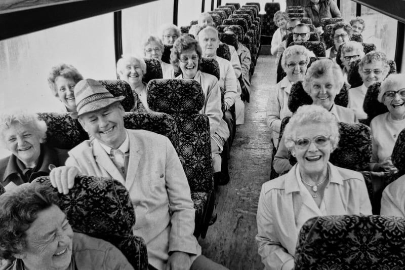 Thornton OAPs get set to a bus trip outing in 1986.