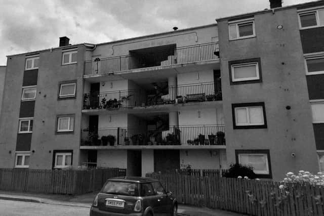 Our old flat in Calder Drive, top left of the block