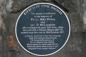 The plaque at the memorial to the two RAF heroes which is in Dunnikier Park, Kirkcaldy. Pic: Kirkcaldy Civic Society.