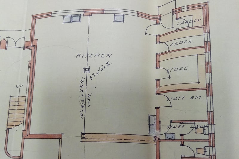 Original architect drawings for the rink's kitchens and store room