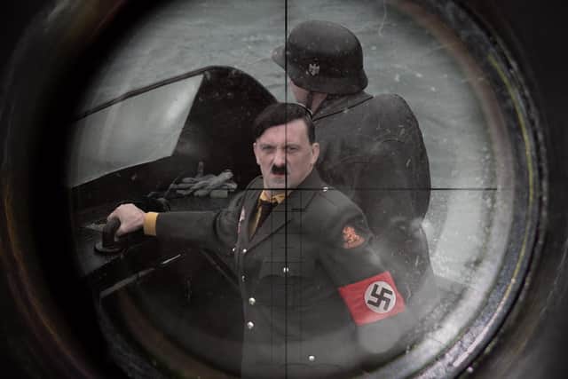 Hitler in the snipers' scope during filming at West Wemyss.