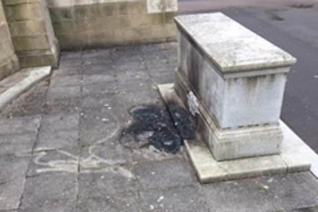 Wreaths were set on fire against Kirkcaldy War Memorial over the weekend in an act that has been deemed 'disgraceful'. (Pic: Submitted)