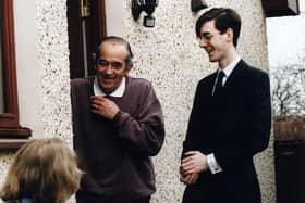 Jacob Rees-Mogg canvassing in Glenrothes.  He is pictured on the doorstep of  Cecil Dunn