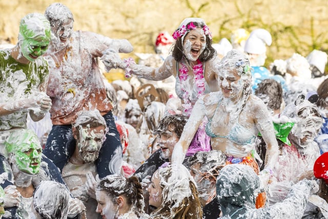 The foam fight marks the end of Raisin Weekend.