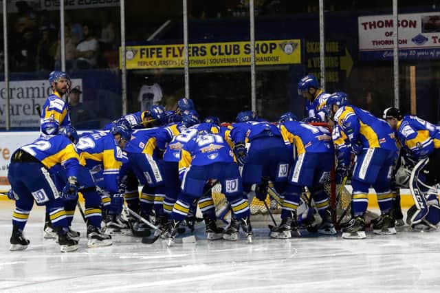 Fife Flyers team huddle (Pic: Steve Gunn)