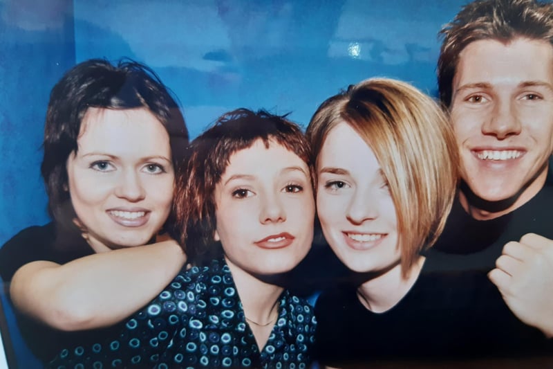 A glossy photo shoot from 1998 for long established hair salon owner Alison Stewart of Glenrothes. Pictured from left are: Lesley Smith (stylist), Ashley Danskin and Gillian Thomson (models) and Dean Jones (stylist).