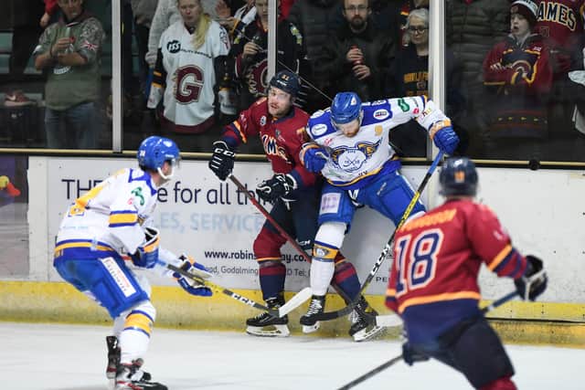 Bari McKenzie on the boards during the game against Guildford Flames