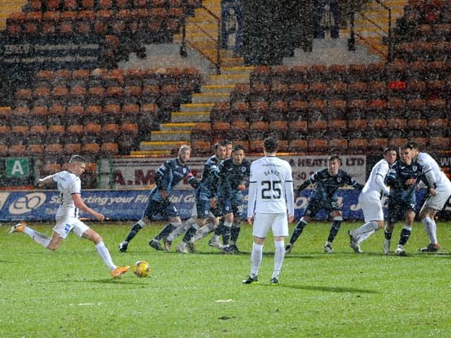 Fraser Murray score Dunfermline's third from a free kick (Pic: Fife Photo Agency)