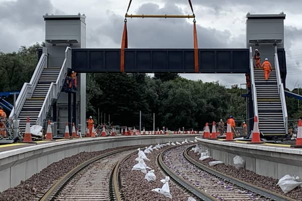 The new footbridge is lowered into place (Pic: Network Rail)