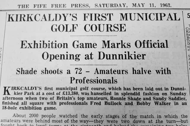 Fife Free Press report on the opening of Dunnikier Golf Course, Kirkcaldy, in May 1963