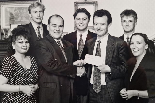 A 1988 cheque presentation at Balbirnie House Hotel in Markinch. No details, but the picture shows (from left): Lorraine McFadgen, Dr Alistair Douglas;  Jim Honeyman; Alan Kidd; Dr John Wilson; Dr Craig Morris and Louise McCormack.