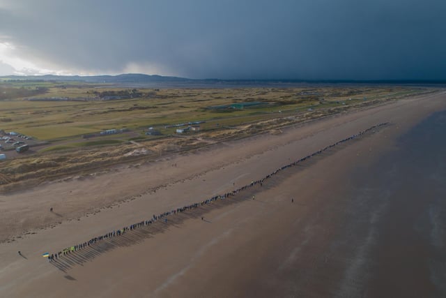 The line in the sand on the West Sands stretched for some distance and was a visible sign of opposition to the war in Ukraine.