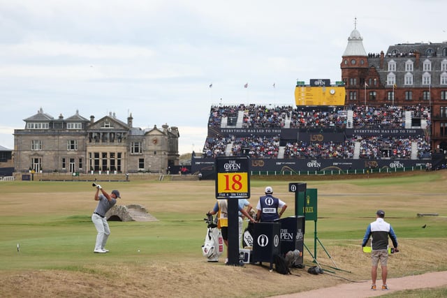 Adam Scott of Australia tees off on the 18th hole during Day Three of The 150th Open at St Andrews Old Course on July 16, 2022 in St Andrews, Scotland. (Photo by Harry How/Getty Images)