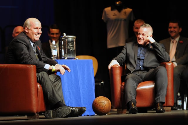 Arsenal legend Liam Brady in conversation with Bill Leckie in 2012.