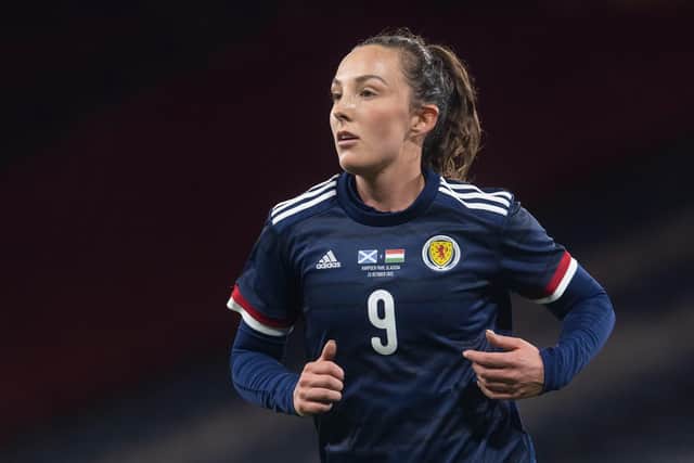 Caroline Weir in action for Scotland during the FIFA Women's World Cup Qualifier between Scotland and Hungary at Hampden Stadium on October 22, 2021, in Glasgow, Scotland. (Photo by Craig Foy / SNS Group)