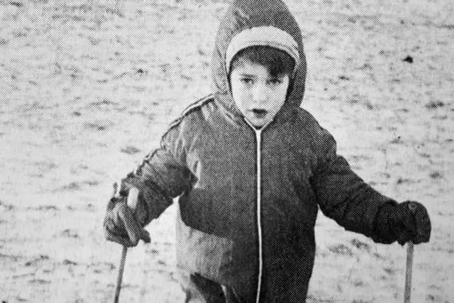 Gone ski-ing - five year old Timothy Payne, of Lakeside Road, Kirkcaldy, in Beveridge Park in 1982. (Pic: Fife Free Press)