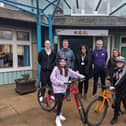 Alexa and Dylan with their new brand new bikes are pictured with Craig Mowbray (parent of Alexa), Ben Raw from Cycling Scotland, Leaghann Watson from CHAS, David Glover from Greener Kirkcaldy and Kirsty Gourlay (parent of Dylan).  (Pic: submitted)