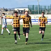 Scott Shepherd celebrates scoring East Fife's fourth goal against Stranraer in their stunning 8-0 win over the Blues on League 2 duty (Pictures by Kenny Mackay)