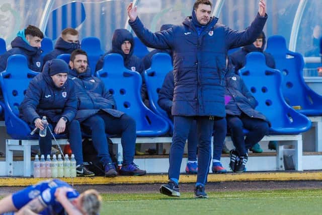 Ian Murray and rest of Raith bench cut frustrated figures during draw with Cove (Pics by Dave Cowe)