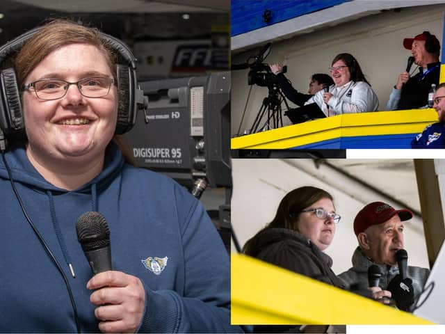 Laura Duff has been of the webcast team. Inset: With co-commentator Allan 'Bean' Anderson (Pics: Derek Young)
